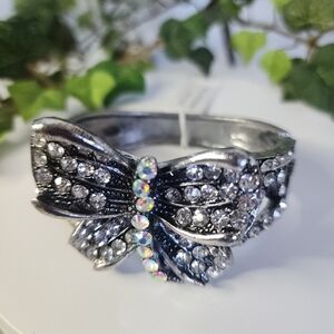 Silver Butterfly with AB CZ Crystals Clamper Hinge Bracelet